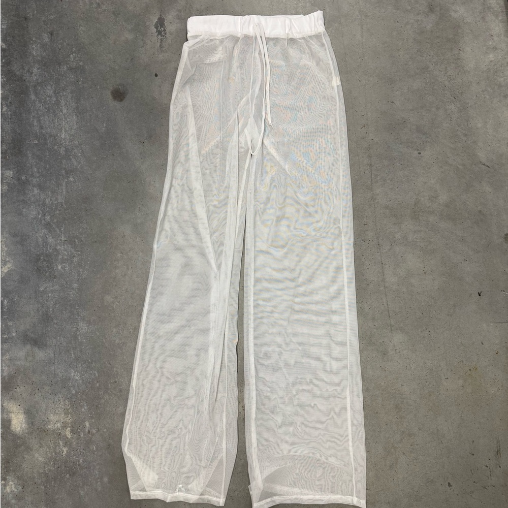 Women’s White Sheer Mesh Swim Cover-Up Pants Size Medium